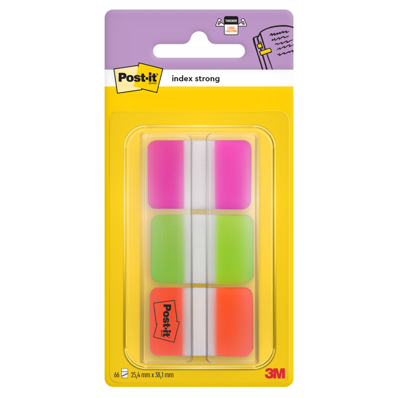 Post-it Marque-pages rigides 25,4 x 38 mm - 3 couleurs assorties (Rose, Anis, Orange) - 3 x 22 index