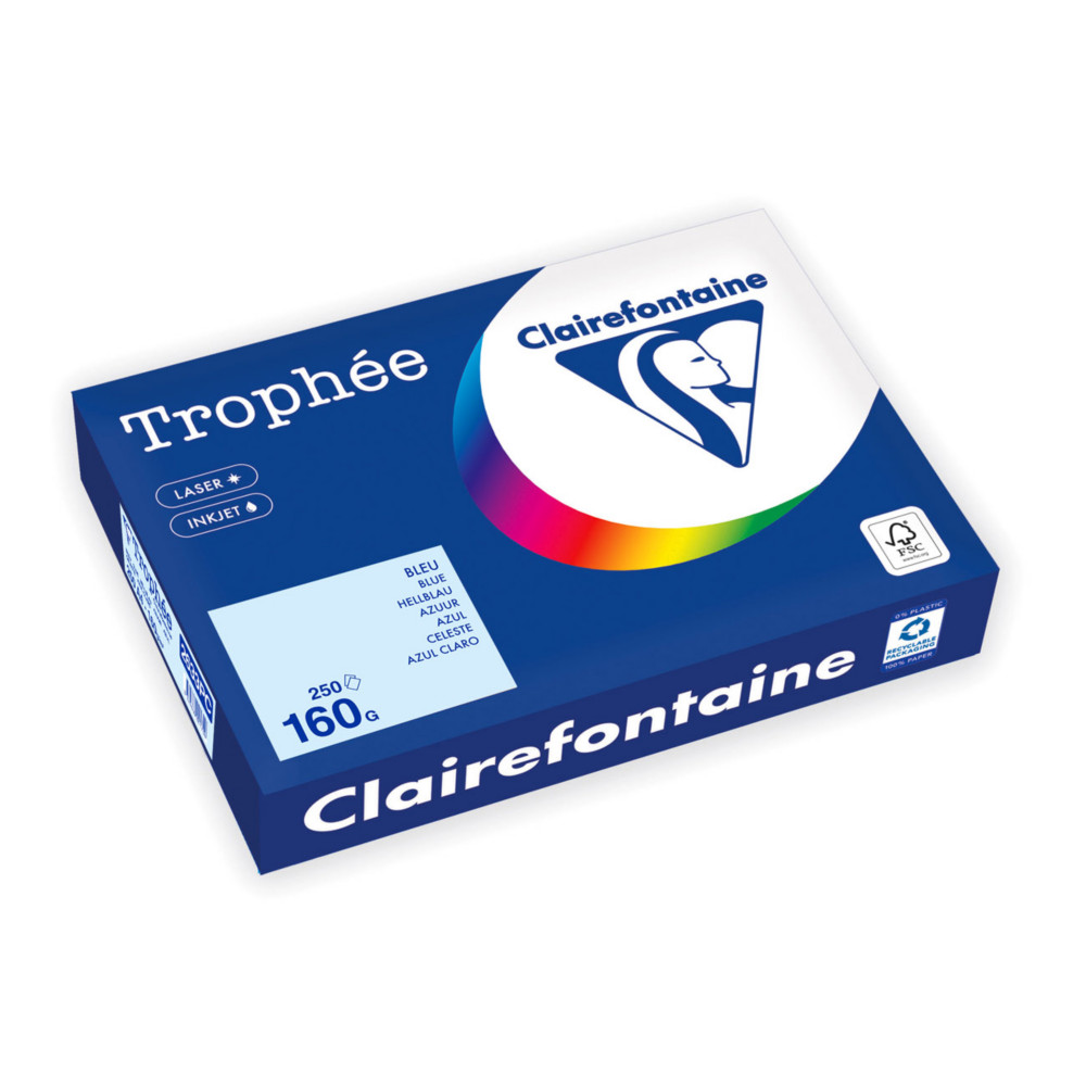 Clairefontaine Papier A4 couleur Trophe - 160 g - 250 feuilles - Bleu Pastel