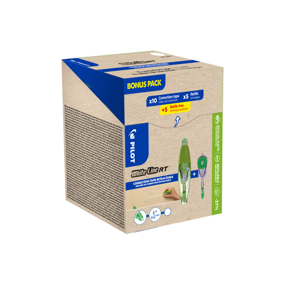 Pilot Greenpack Roller de correction Whiteline RT 4mm x 6m - lot de 10 + 10 recharges