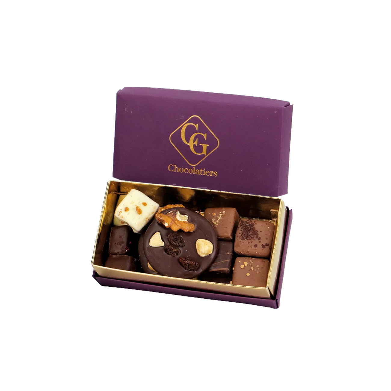 Coffret cadeau Balloboîte de chocolat Premium - Mendiants de chocolats noir, lait ou blanc - 200 g