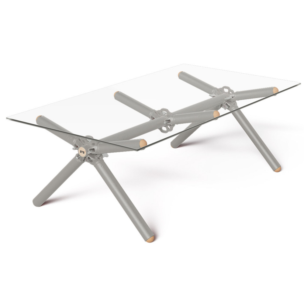 Table basse Xylan 6 personnes L. 140 x l. 75 x H. 50cm - Plateau en verre - Structure et pieds galaxie