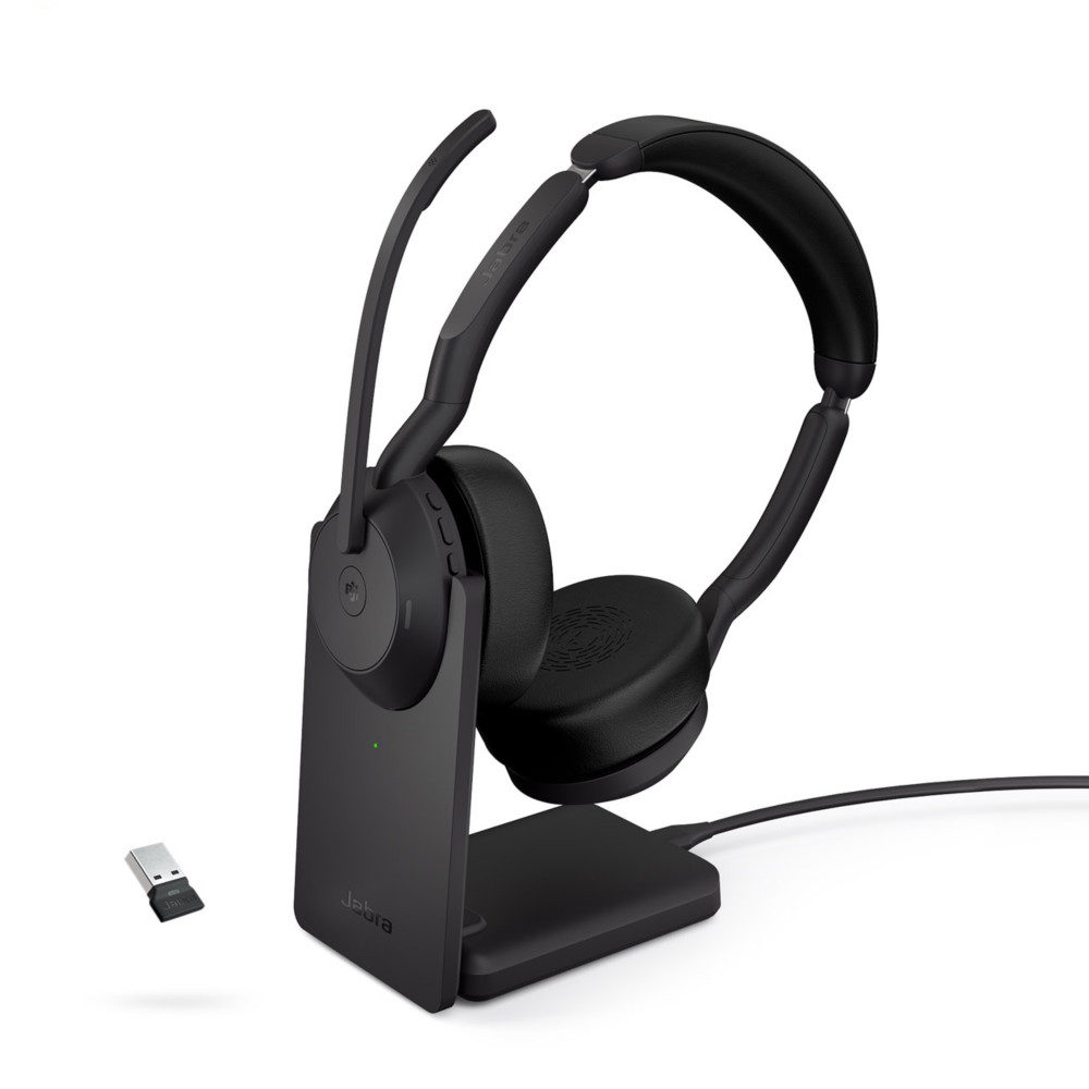 Jabra Evolve2 55 MS Duo Casque sans fil Bluetooth + Dongle USB-A + Station de charge