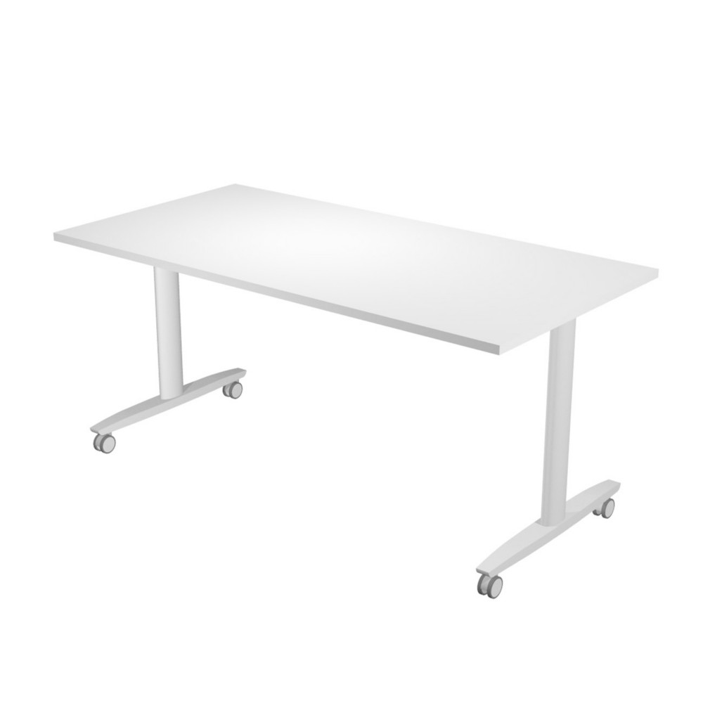 Table rabattable  roulettes PRATIC - L.160 x P.80 cm - Plateau Blanc - Pieds Aluminium