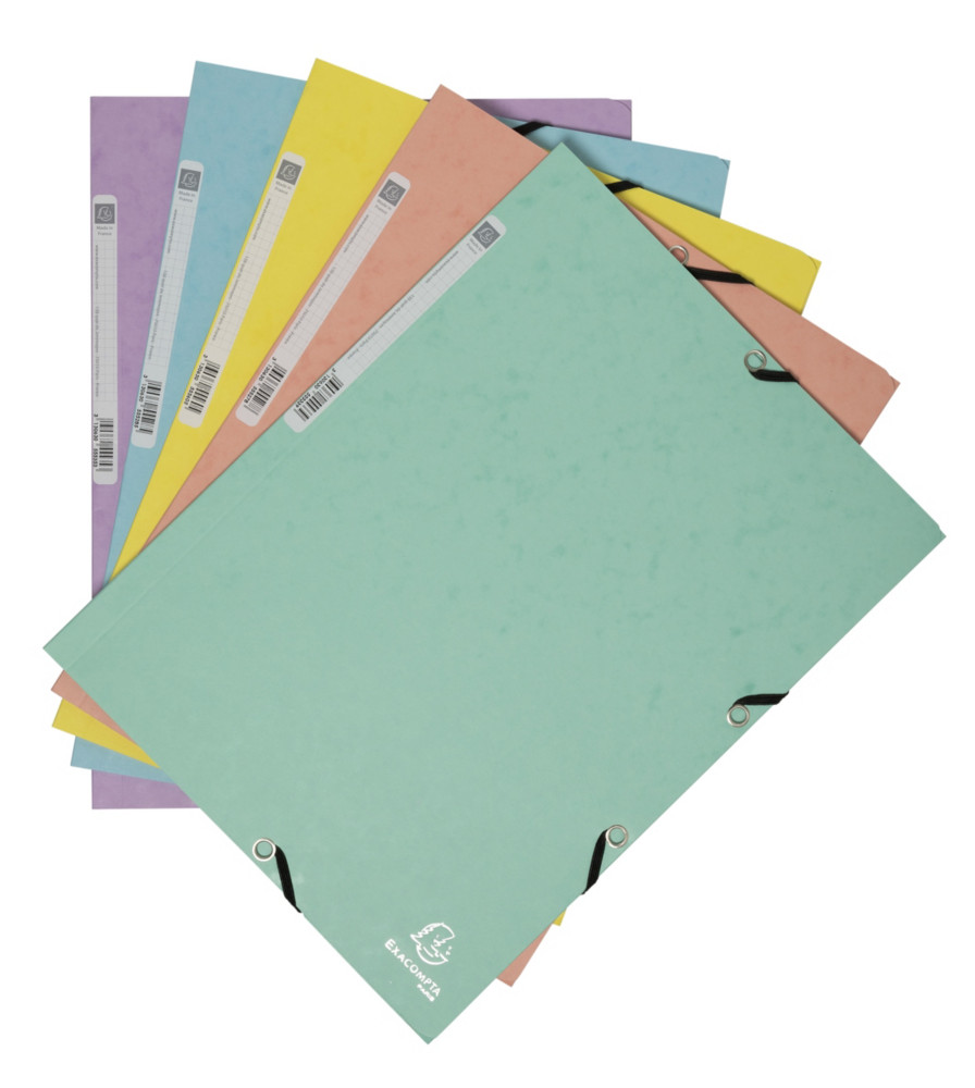 Exacompta Chemise 3 rabats  lastiques Aquarel A4 en carte 400g - Assortis pastel