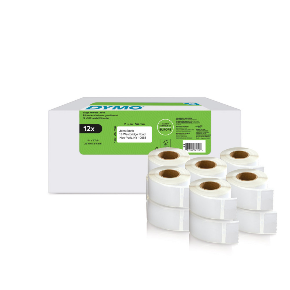 Dymo 2177563 tiquettes d'adresse Labelwriter grand format 25 x 54 mm -  Pack conomique de 12 rouleaux de 500 tiquettes