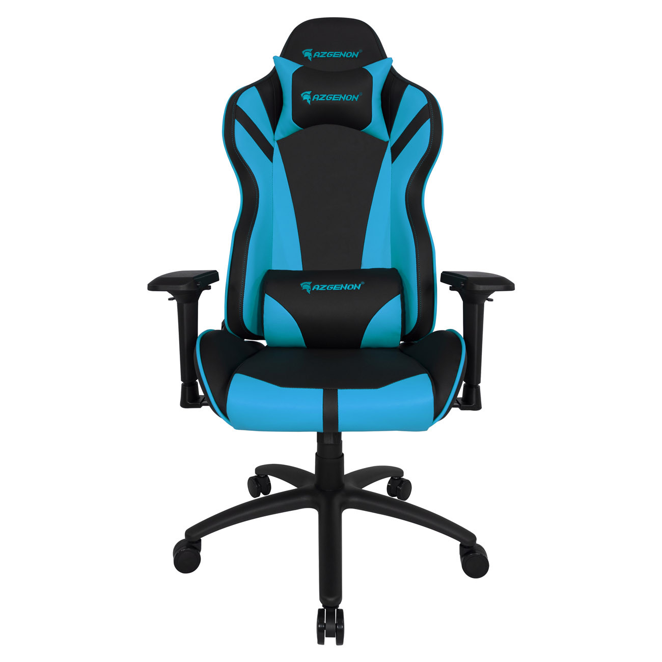 Apollon Fauteuil Gamer ergonomique simili cuir - Accoudoirs 4D + 2 coussins amovibles pour lombaires et tête - Inclinaison et hauteur réglable - Noir et Bleu