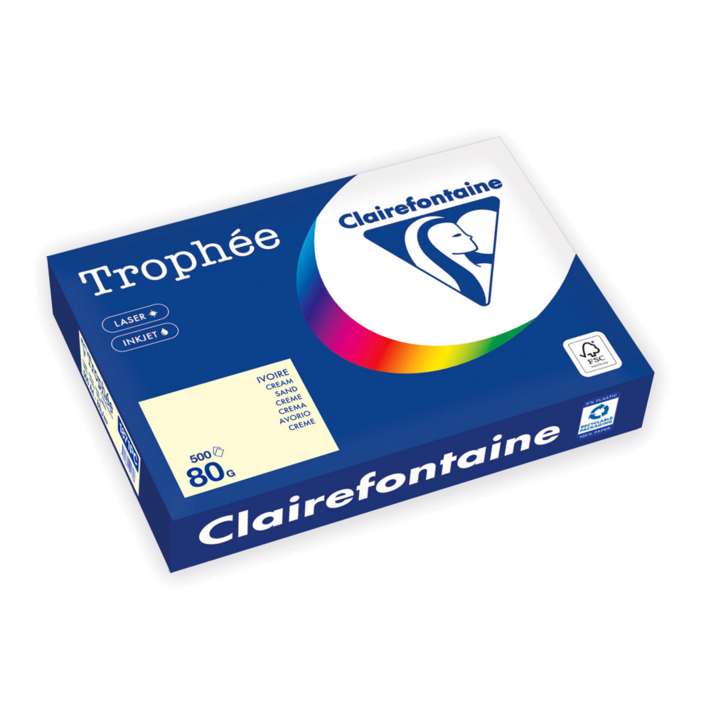 Clairefontaine Papier A4 couleur Trophe - 80 g - 500 feuilles - Ivoire Pastel