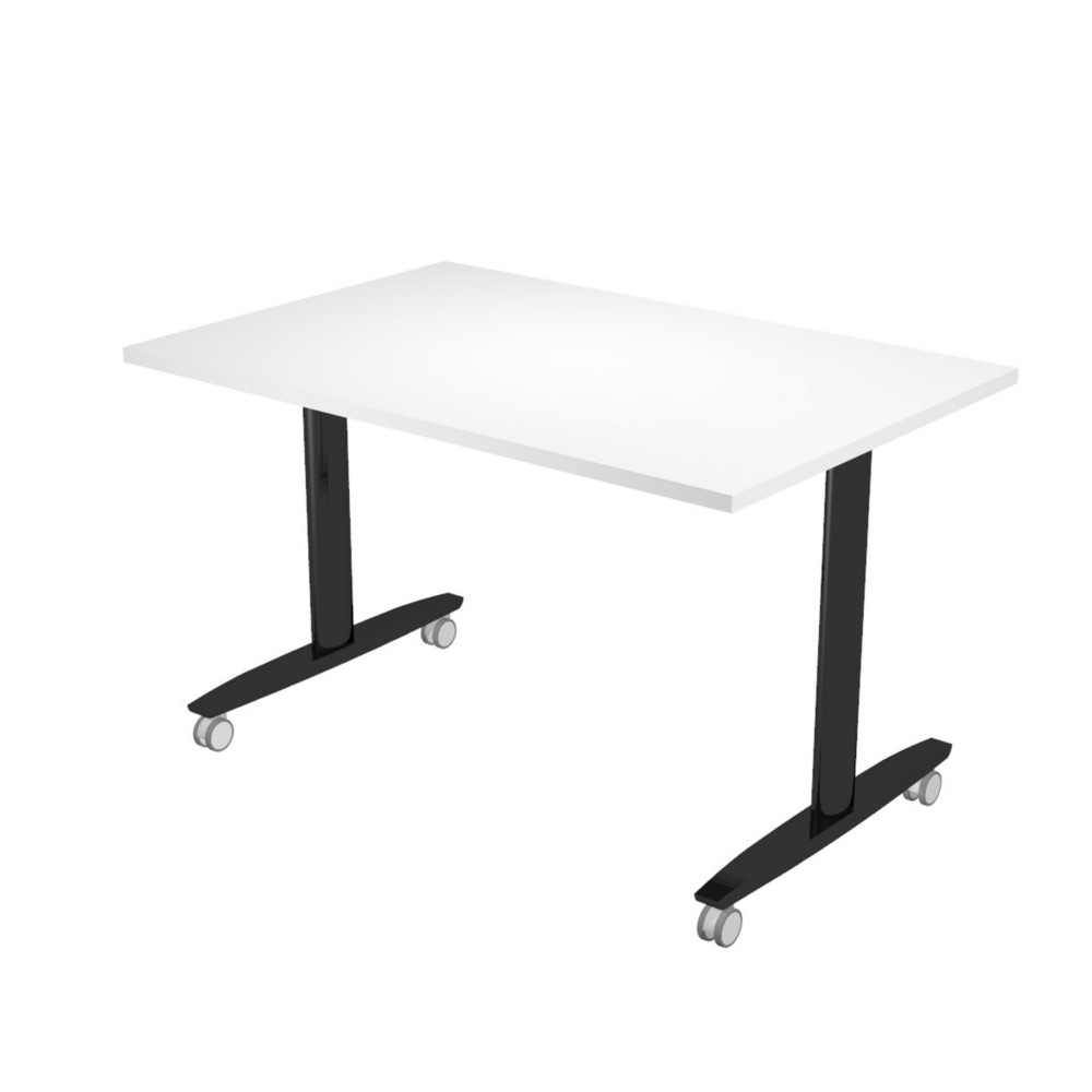 Table rabattable  roulettes PRATIC - L.120 x P.80 cm - Plateau Blanc - Pieds Noir