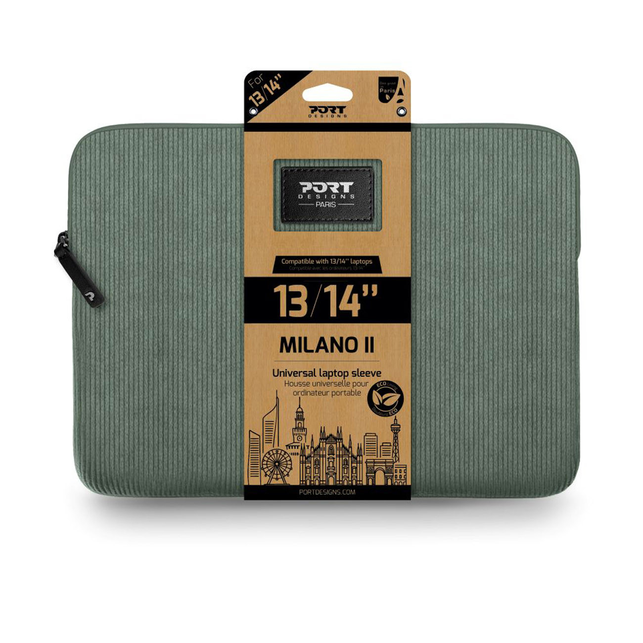 Port Designs Housse PC Milano II Eco 13 / 14'' SAGE GREEN - Velour Vert
