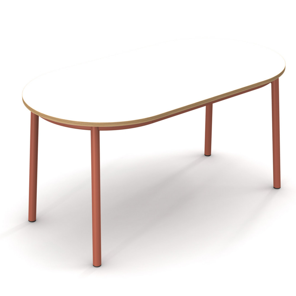 Sokoa Table de restauration ovale Klik H. 74 cm - Plateau Blanc - Pieds Corail
