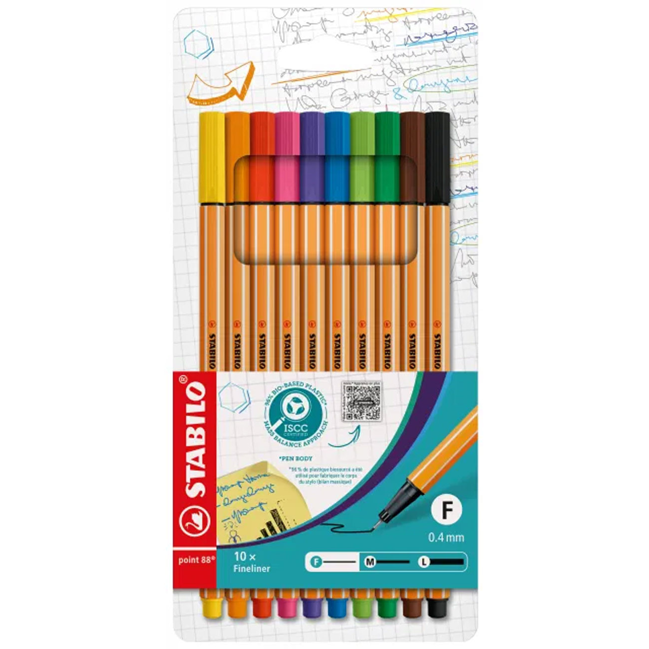 Stabilo Stylo-feutre Point 88 pointe fine 0,4 mm - Pochette de 10 coloris assortis