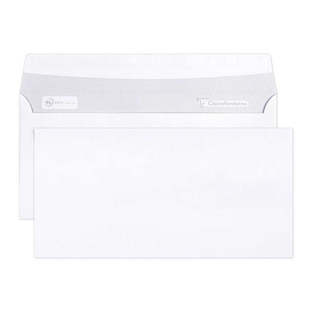 Clairefontaine Enveloppe blanche C5/6 114 x 229 mm 80g sans fentre - autocollante bande protectrice - Lot de 50