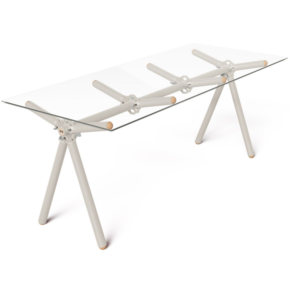 Table haute Xylan 8 personnes L. 200 x l. 80 x H. 74 cm - Plateau en verre - Structure et pieds perle
