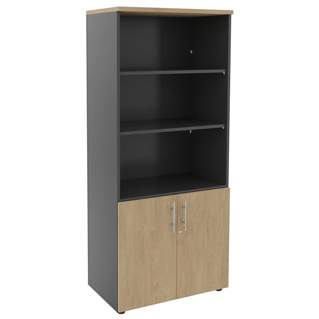 Meuble haut Axiome - L.80 x H.180 cm - 2 portes basses - Corps Anthracite - Portes Chêne