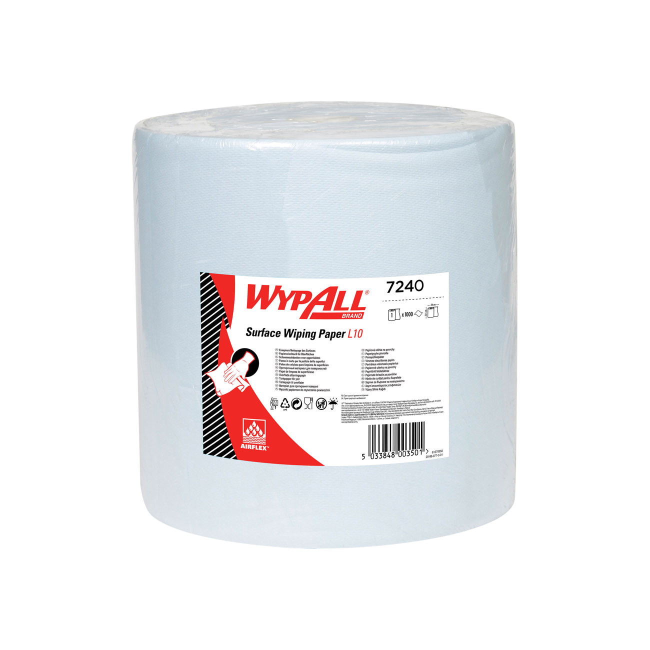 Wypall Rouleau d'essuie-tout à dévidage central L20, 1 pli - 1000 feuilles - 7240 - Bleu - Lot de 2 rouleaux de 380 m