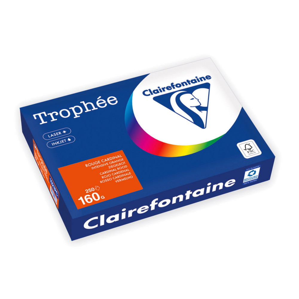 Clairefontaine Papier A4 couleur Trophe - 160 g - 250 feuilles - Rouge Cardinal