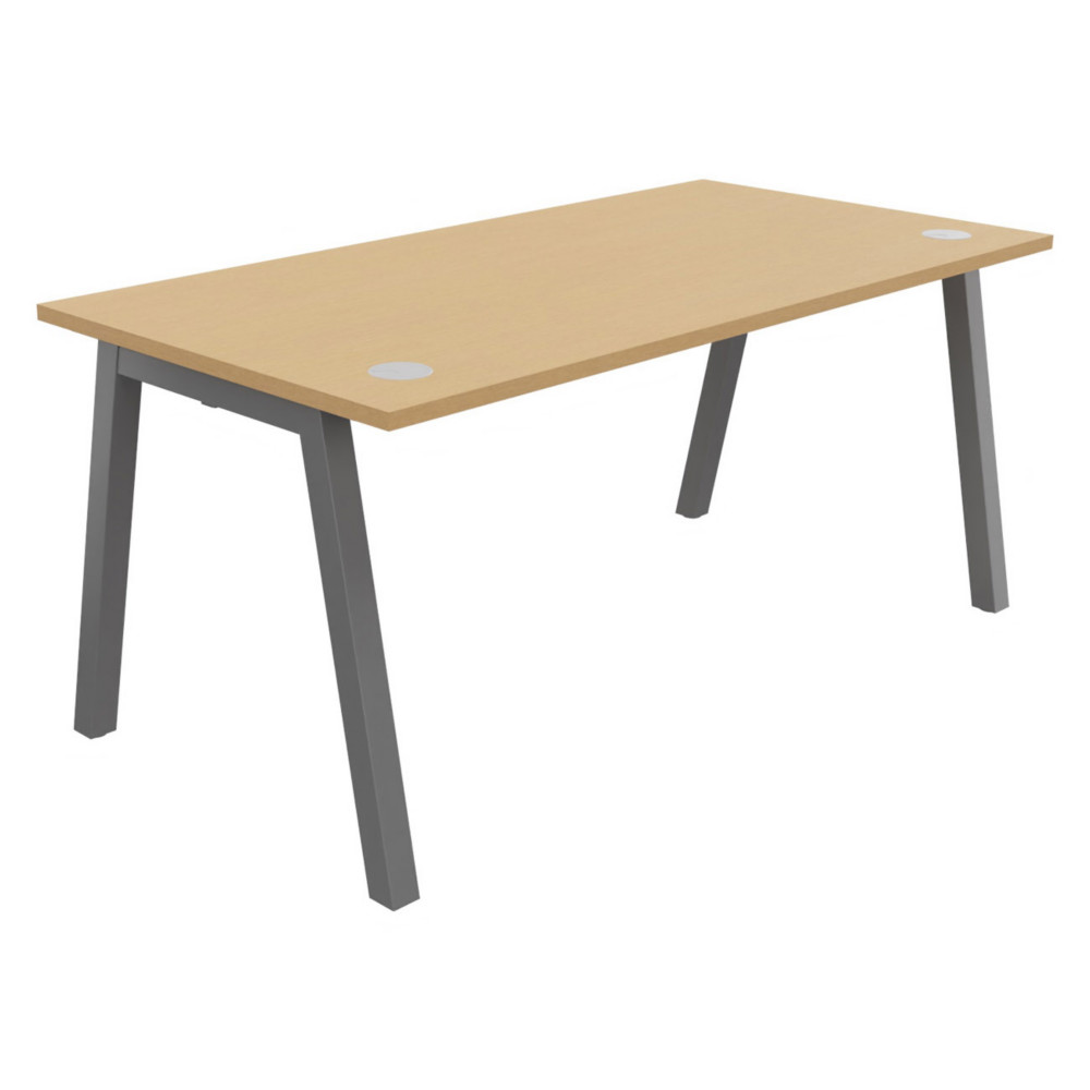 Bureau droit Burocolor A avec obturateurs - L.160 x P.80 cm - Plateau Htre - Pieds Aluminium