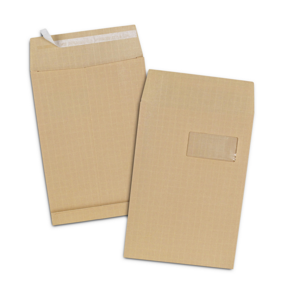 RAJA Pochette kraft brun C4 229 x 324 mm 120g fentre 50 x 100 mm - soufflet 3 cm - autocollante bande protectrice - Lot de 50