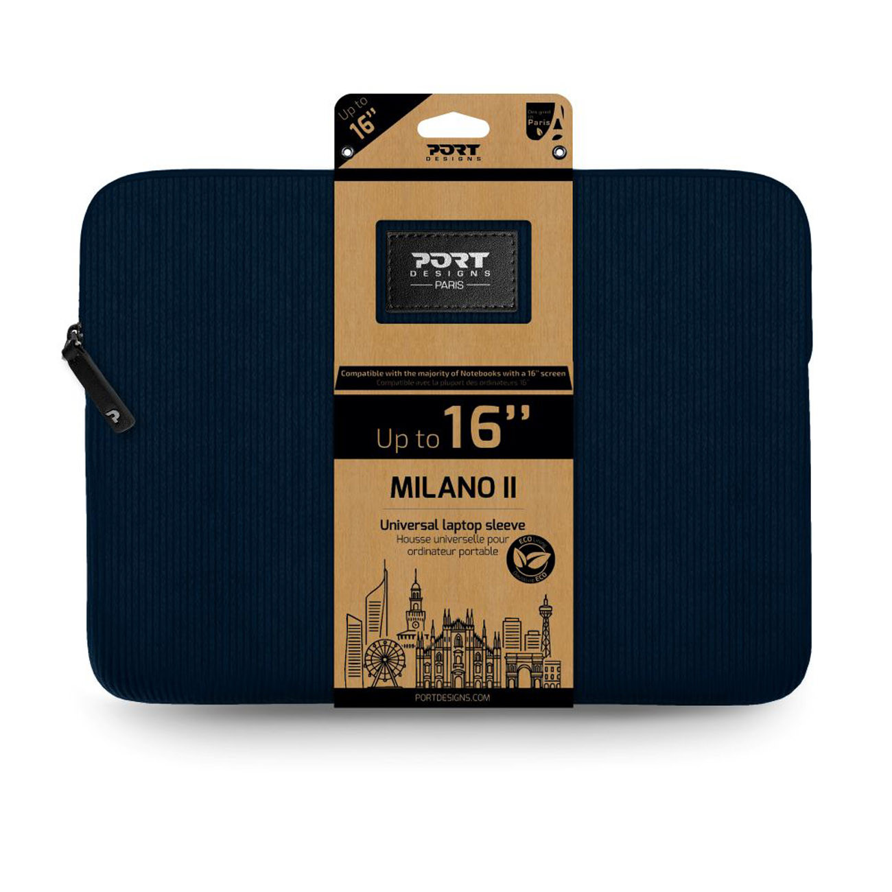 Port Designs Housse PC Milano II ECO 16'' NAVY BLUE - Velour Bleu