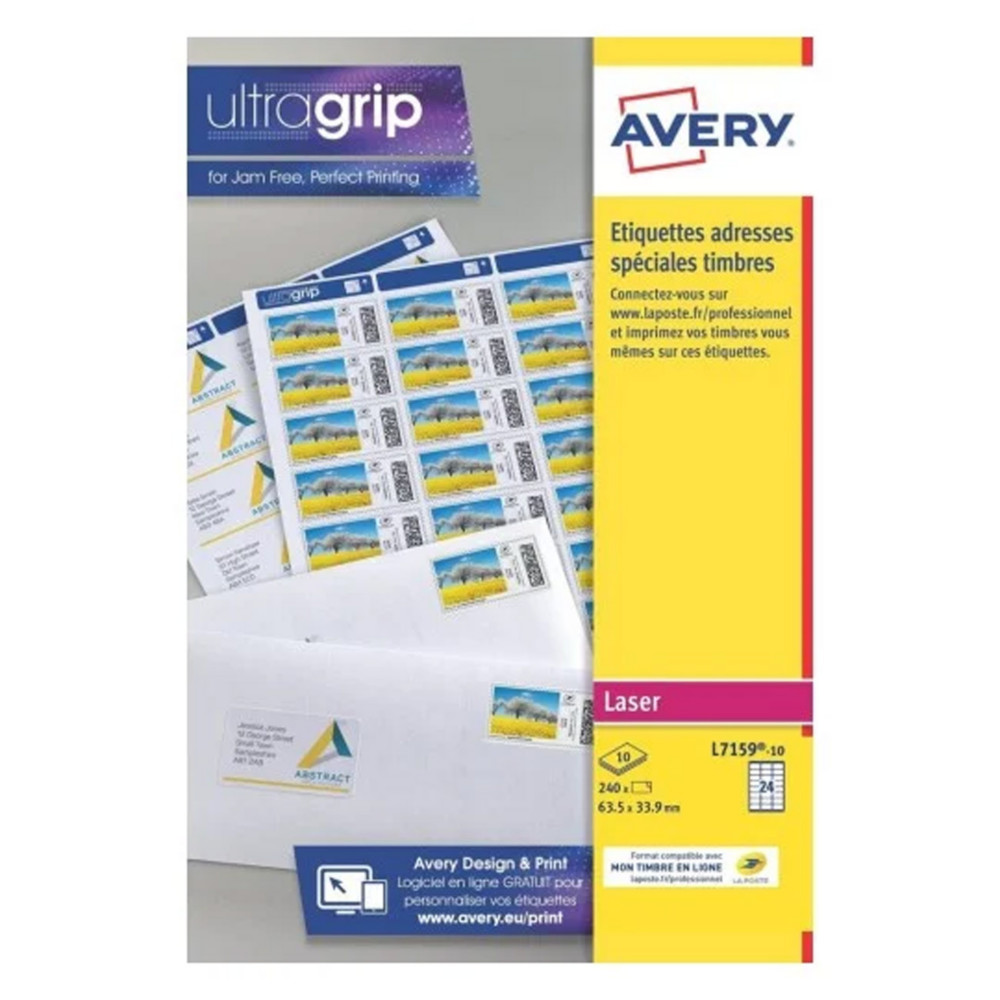 Avery L7159 Etiquettes adresses blanches laser 63,5 x 33,9 mm - Bote de 240