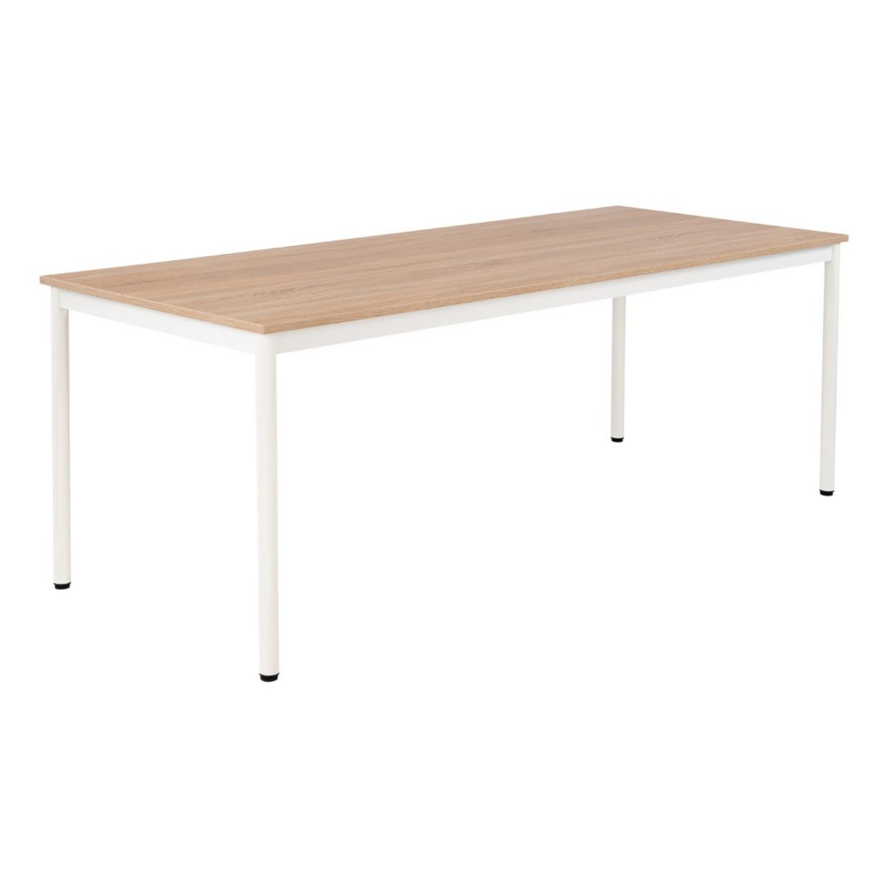 Table de restauration Budget 200 x 80 cm - Plateau stratifi Chne - Pieds mtal Blanc