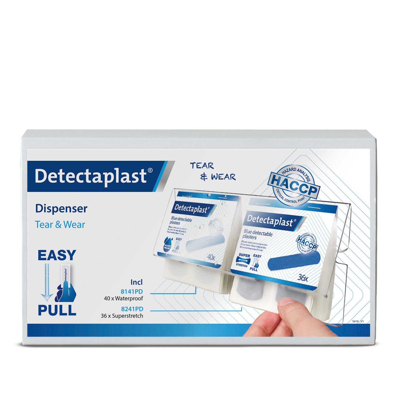 Detectaplast Distributeur universel de pansements Tear & Wear - HACCP - 1 paquet 36 pansements Super Stretch + 40 Waterproof