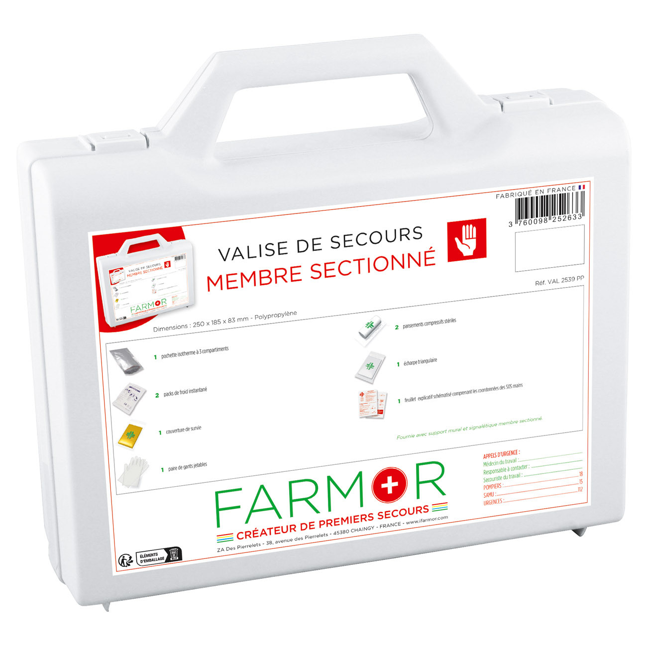 Farmor Valise premiers secours Soins et Coupures - Spécial Membre sectionné