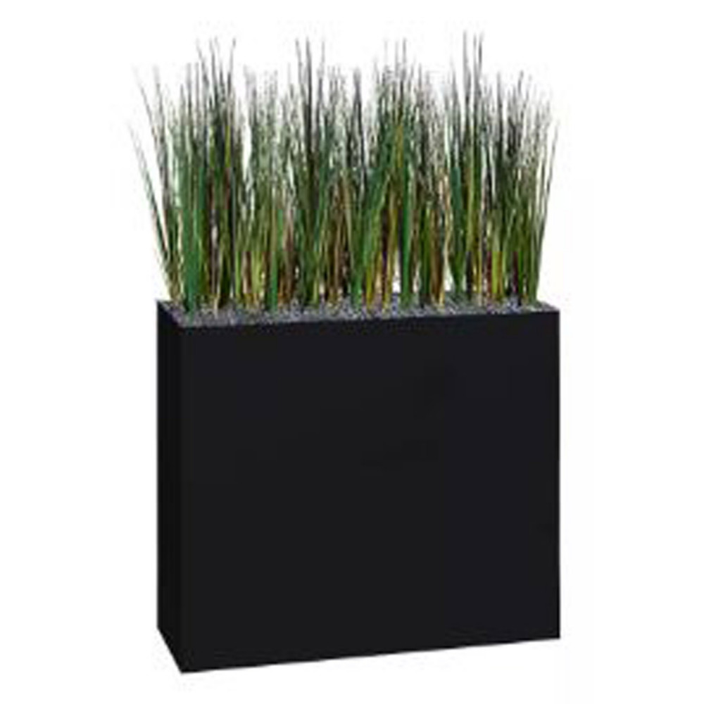 Jardinire artificielle haute sur roulettes - Composition florale en herbes - Noir