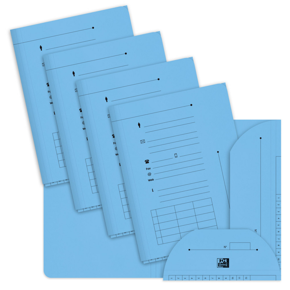 Oxford Chemises sous-dossiers 2 rabats A4 en kraft 240g - Bleu pastel - Lot de 25