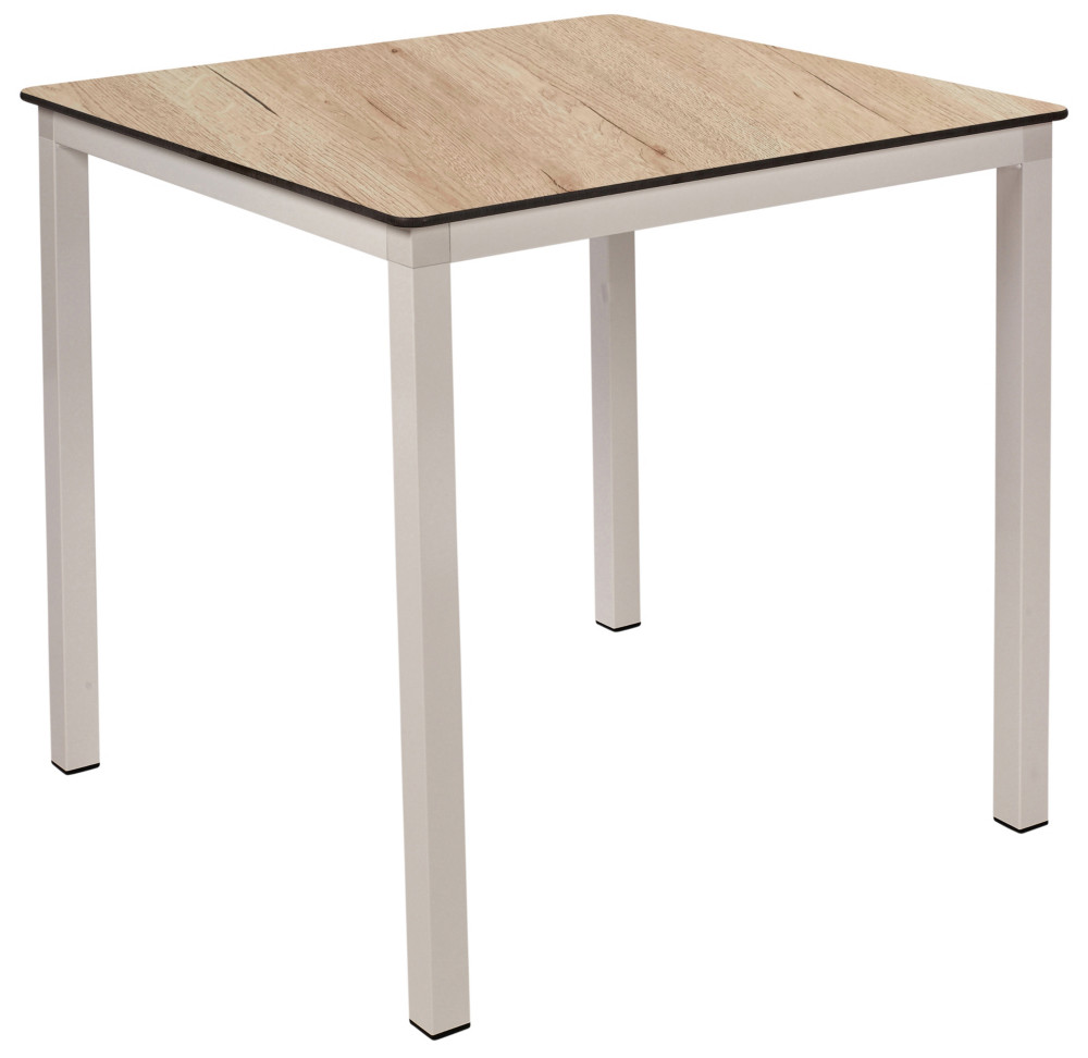 Table carre empilable Harvey L.70 x P.70 cm - Usage intrieur & extrieur - Plateau Chne - Pieds blanc