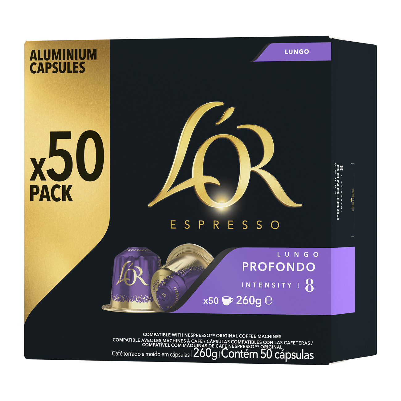 Café Capsules Lungo Compatibles Nespresso Intensité 8 'or La Boîte De 50 Capsules - vue 2