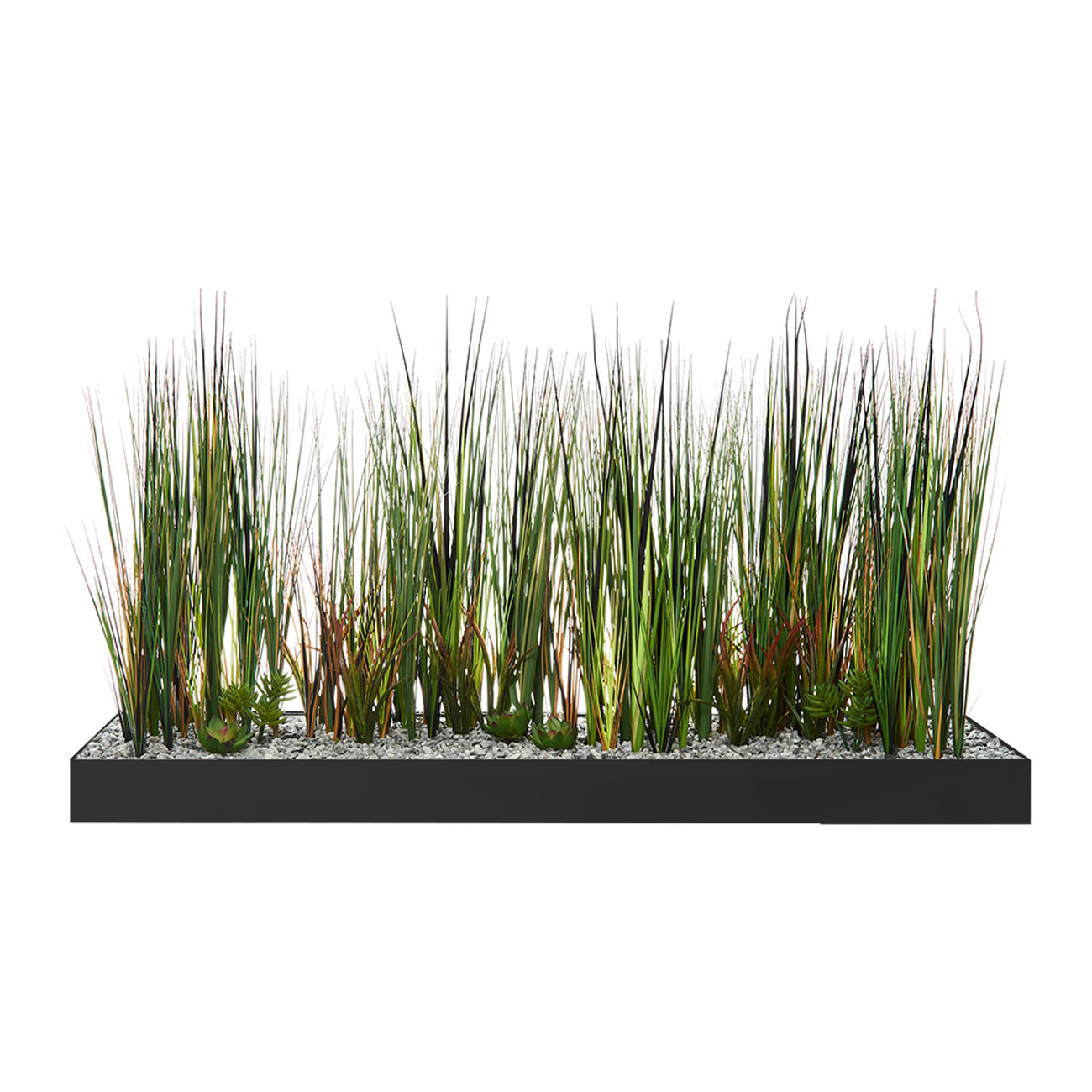 Jardinière artificielle basse Top de finition végétalisé herbes et plantes - L 80 cm - Noir