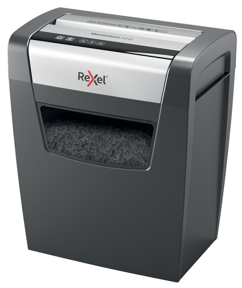 Rexel Destructeur de documents Momentum X312 coupe croise DIN P-3 - 12feuilles - corbeille 23L - Noir