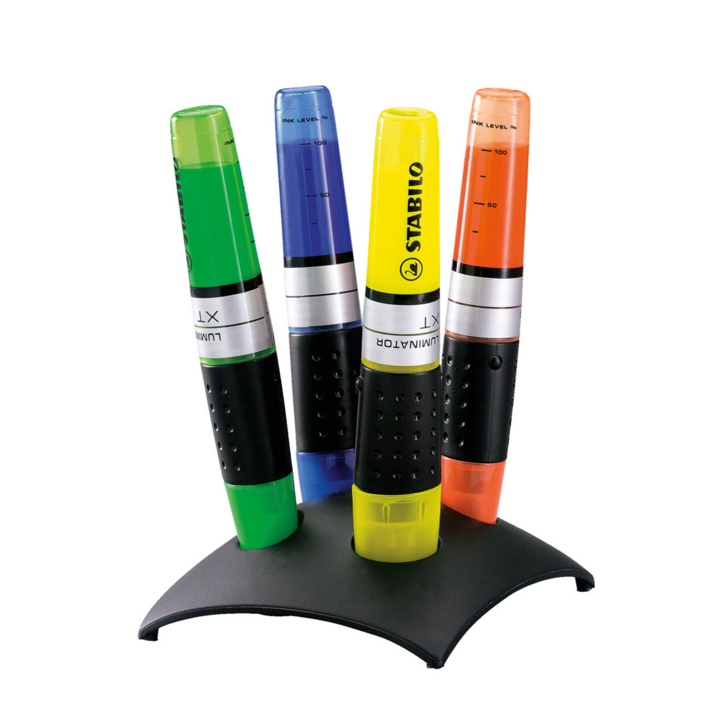 STABILO LUMINATOR Surligneurs set de bureau pointe biseaute 2 et 5 mm - Coloris assortis - Lot de 4