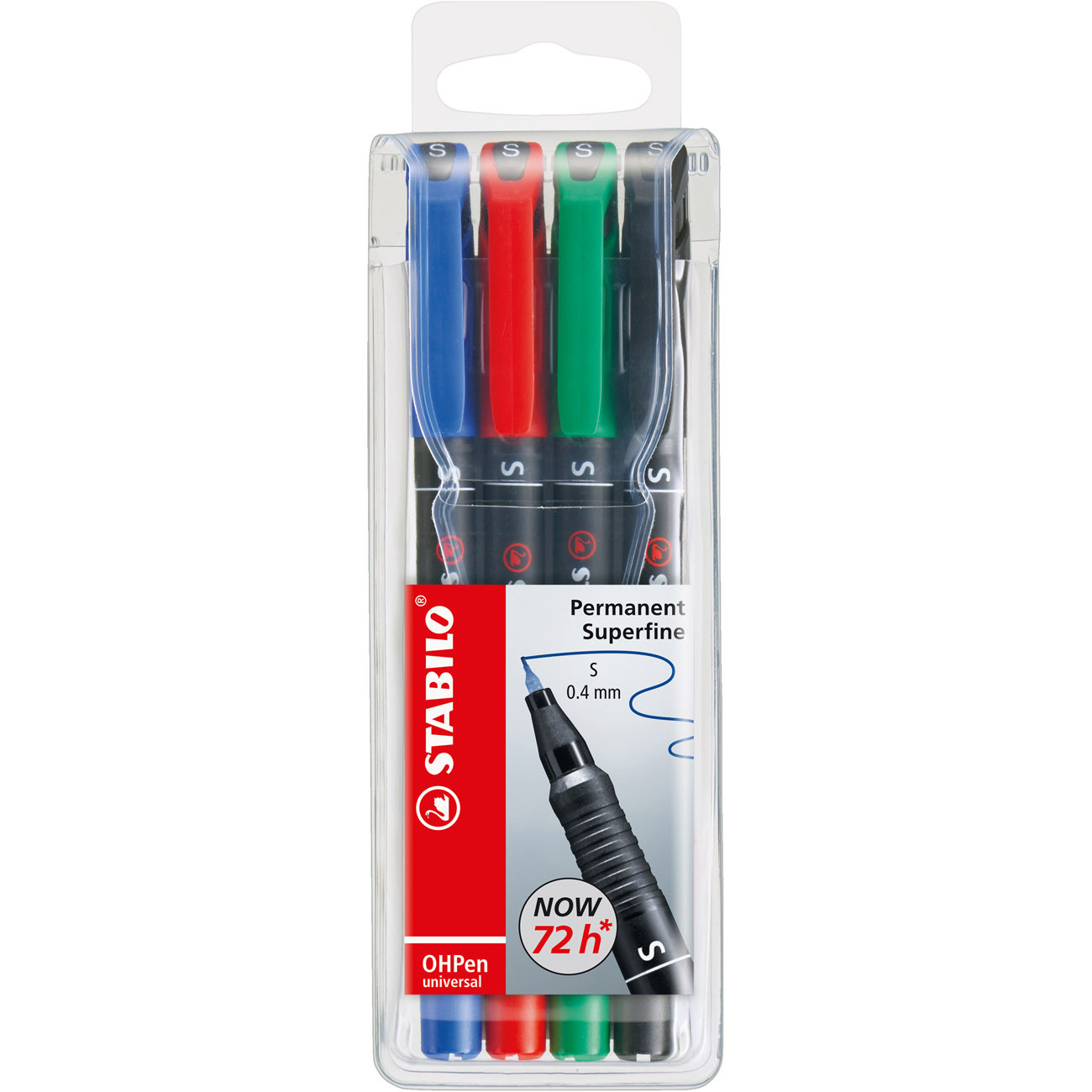 STABILO OHPen universal Stylo-feutre marqueur permanent pointe extra-fine 0,4 mm - Pochette de 4 coloris assortis