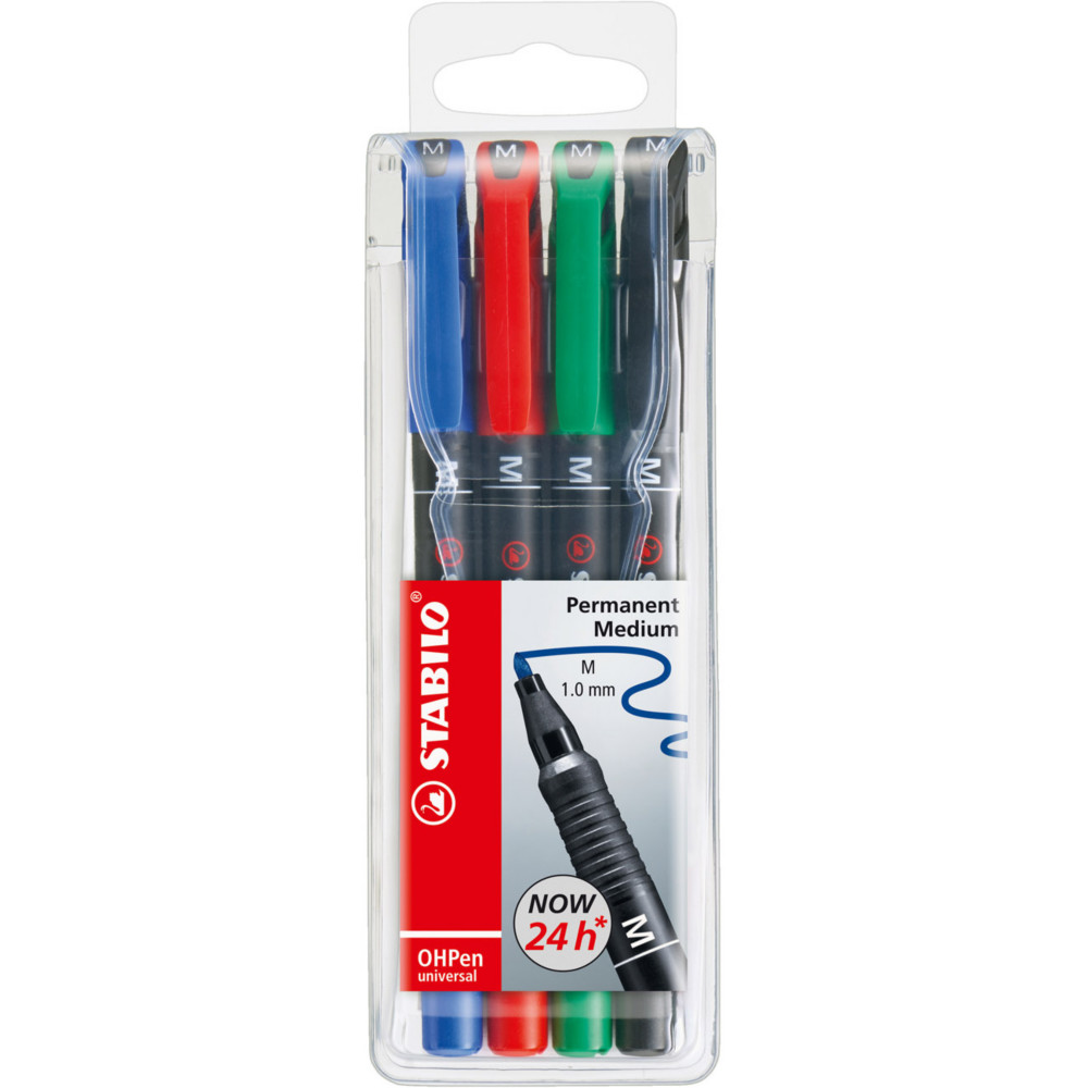 STABILO OHPen marqueur universel permanent pointe ogive moyenne 1 mm couleurs assorties tui de 4