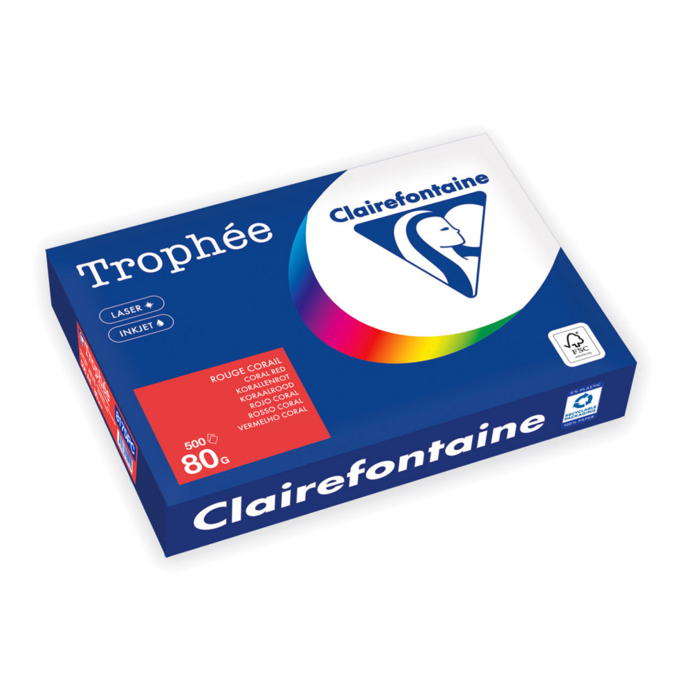 Clairefontaine Papier A4 couleur Trophe - 80 g - 500 feuilles - Rouge Corail