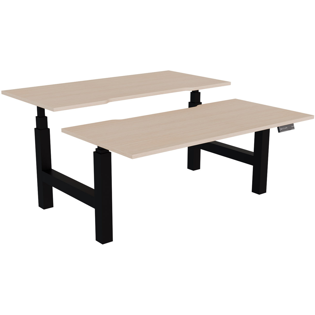 Bureau assis-debout partagé Activ'o - Réglage électrique en hauteur - L.160 x P.80 cm - Plateau Chêne avec échancrure - Pieds Noir