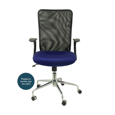 Chaise Minaya dossier en maille noire siège 3D bleu