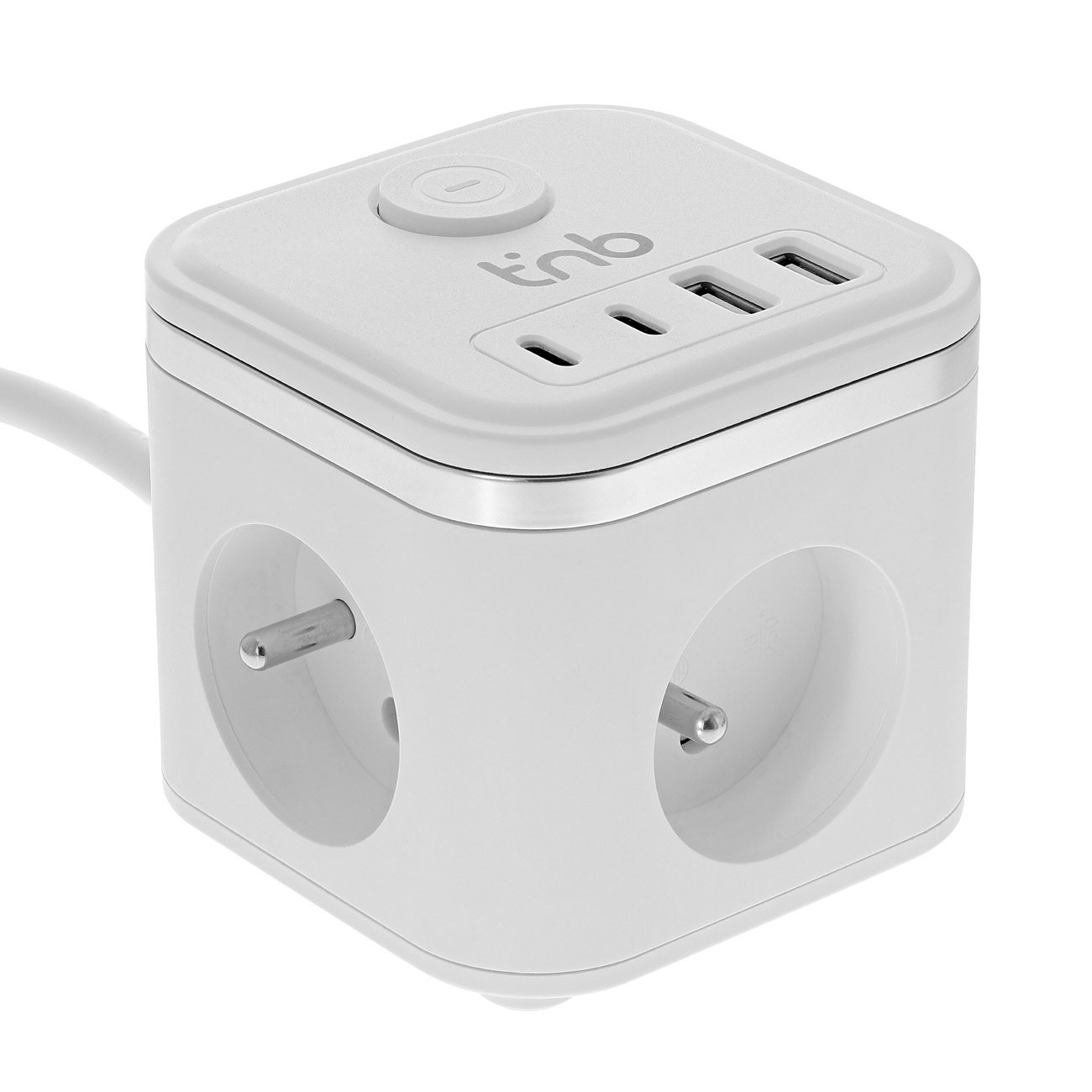 TNB Multiprise secteur Cube 7 en 1 avec interrupteur - 3 prises secteur - 2x USB -A et 2x USB-C - Blanc