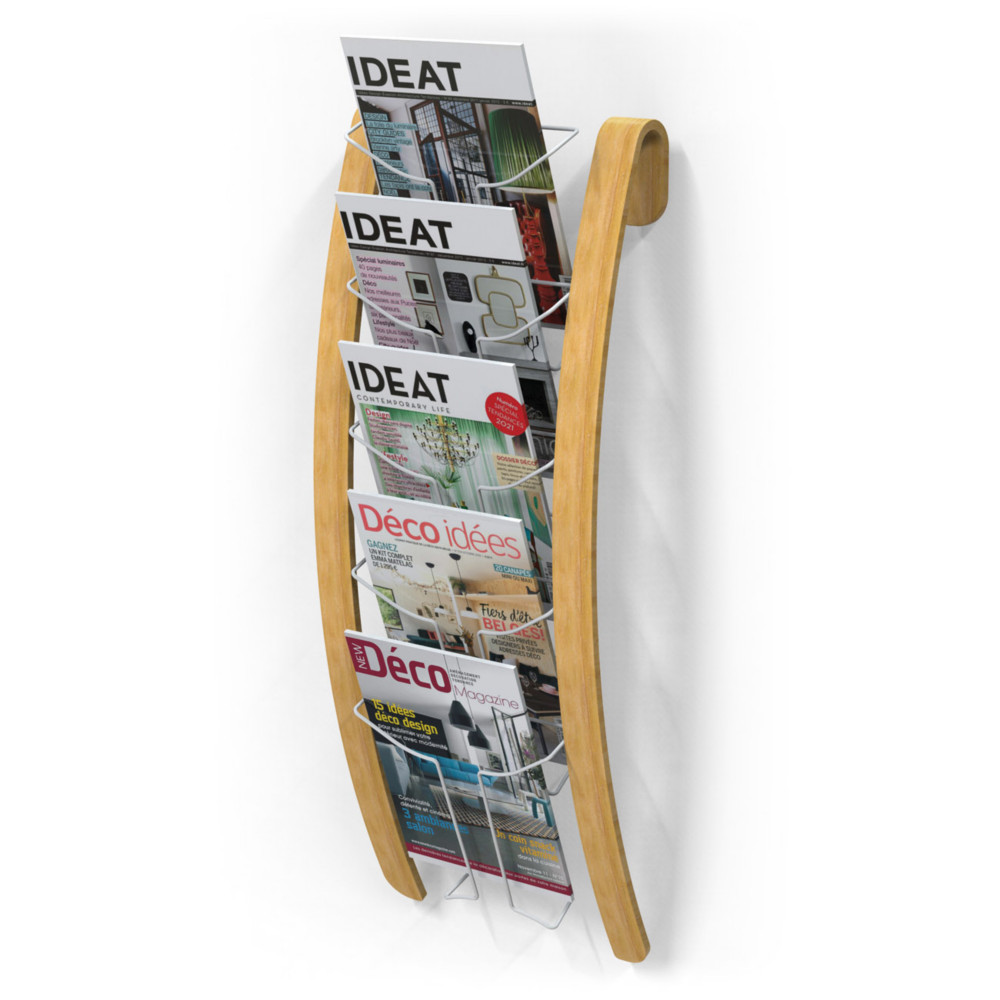 Alba Prsentoir catalogues Mural A4 vertical Expo -  5 cases - Profondeur 5 cm - Design bois et blanc