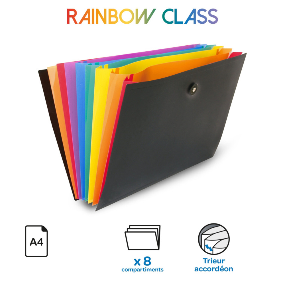 Viquel Trieur valisette Rainbow Class en polypropylne - 8 compartiments A4 extensibles - Multicolores