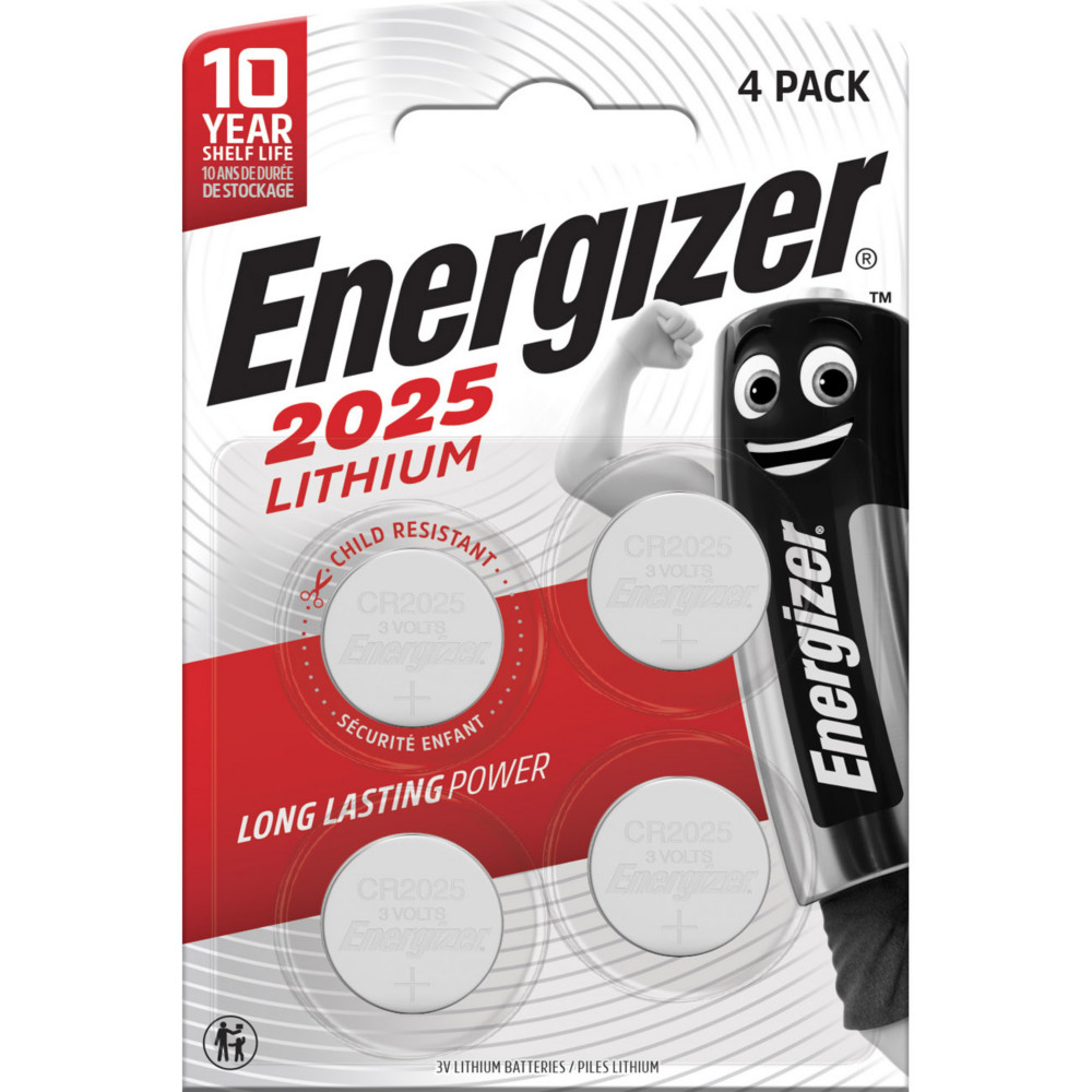 Energizer Pile bouton Lithium CR 2025 - Lot de 4
