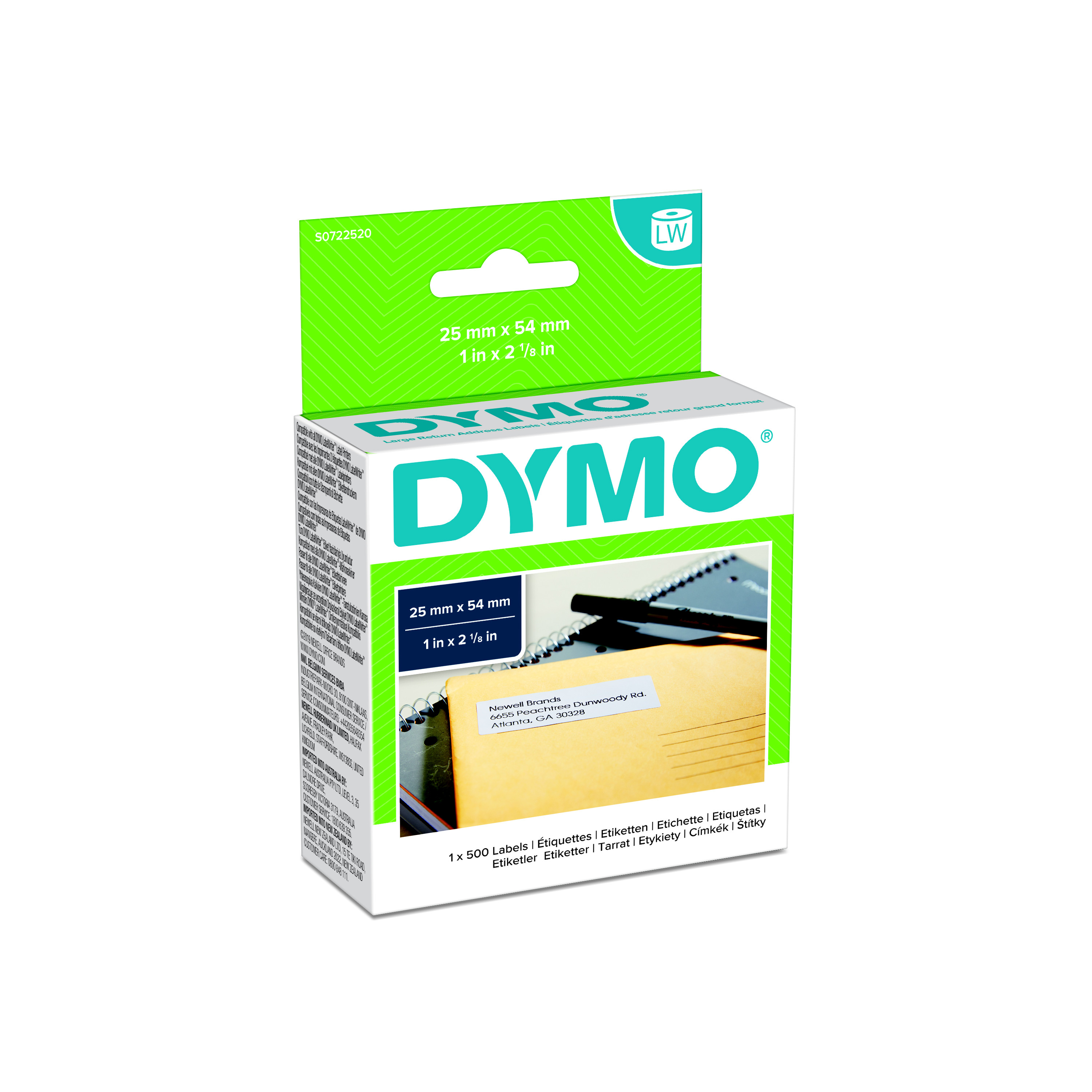 Dymo Étiquettes d'adresse S0722520 LabelWriter 25 x 54 mm Rouleau de 500