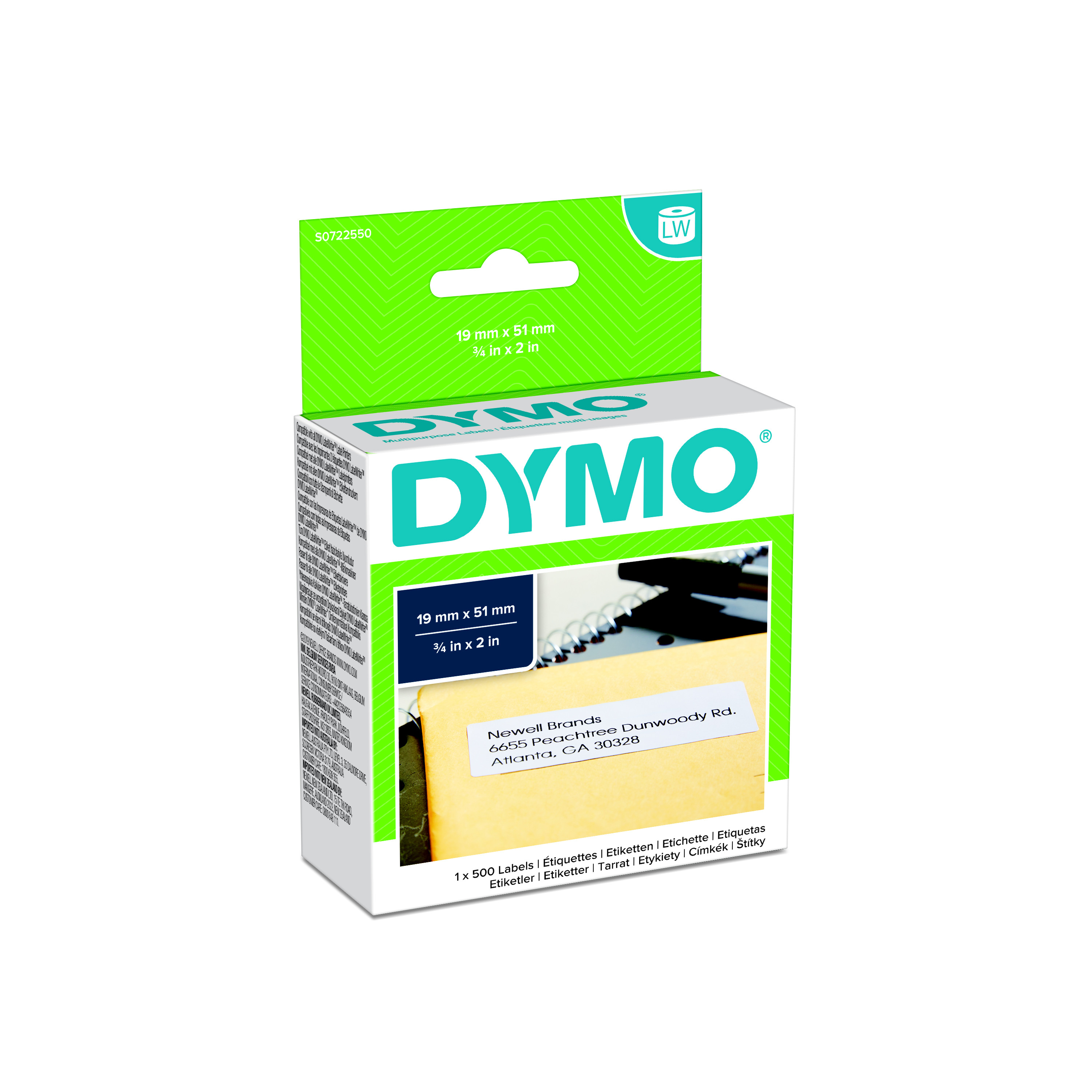Dymo Étiquettes polyvalentes S0722550 LabelWriter - 19 x 51 mm - Noir sur Blanc - Rouleau de 500