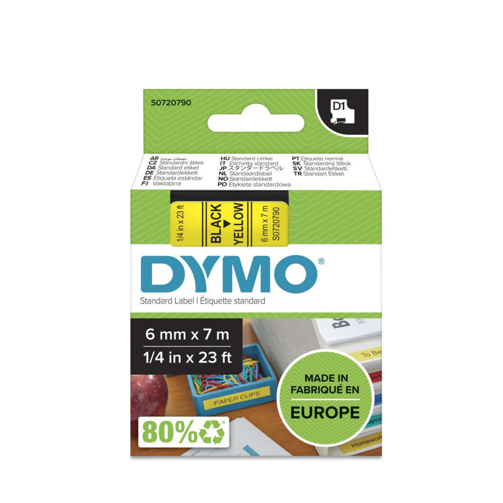 Dymo Ruban D1 S0720600 pour tiqueteuse - 12 mm x 7 m - Blanc sur Transparent