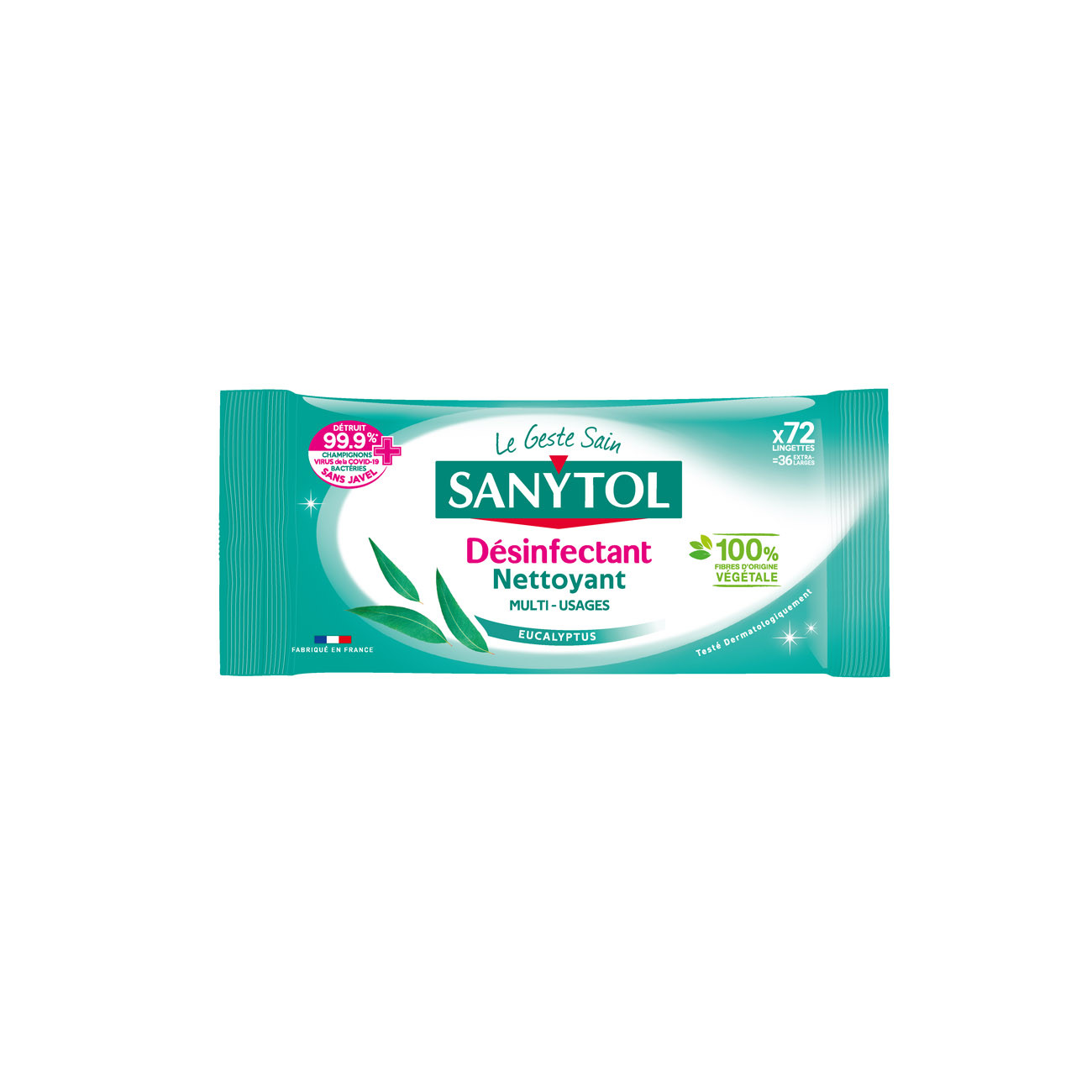 Lingettes usages Désinfectantes Eucalyptus Sanytol Le Paquet De 72 Lingettes - vue 3