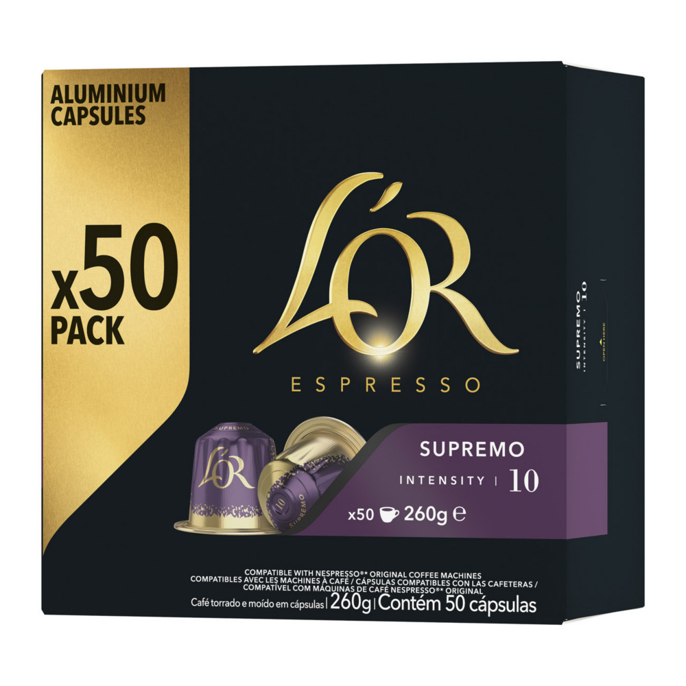 L'OR Espresso Caf Supremo- intensit : 10 - bote de 50 capsules
