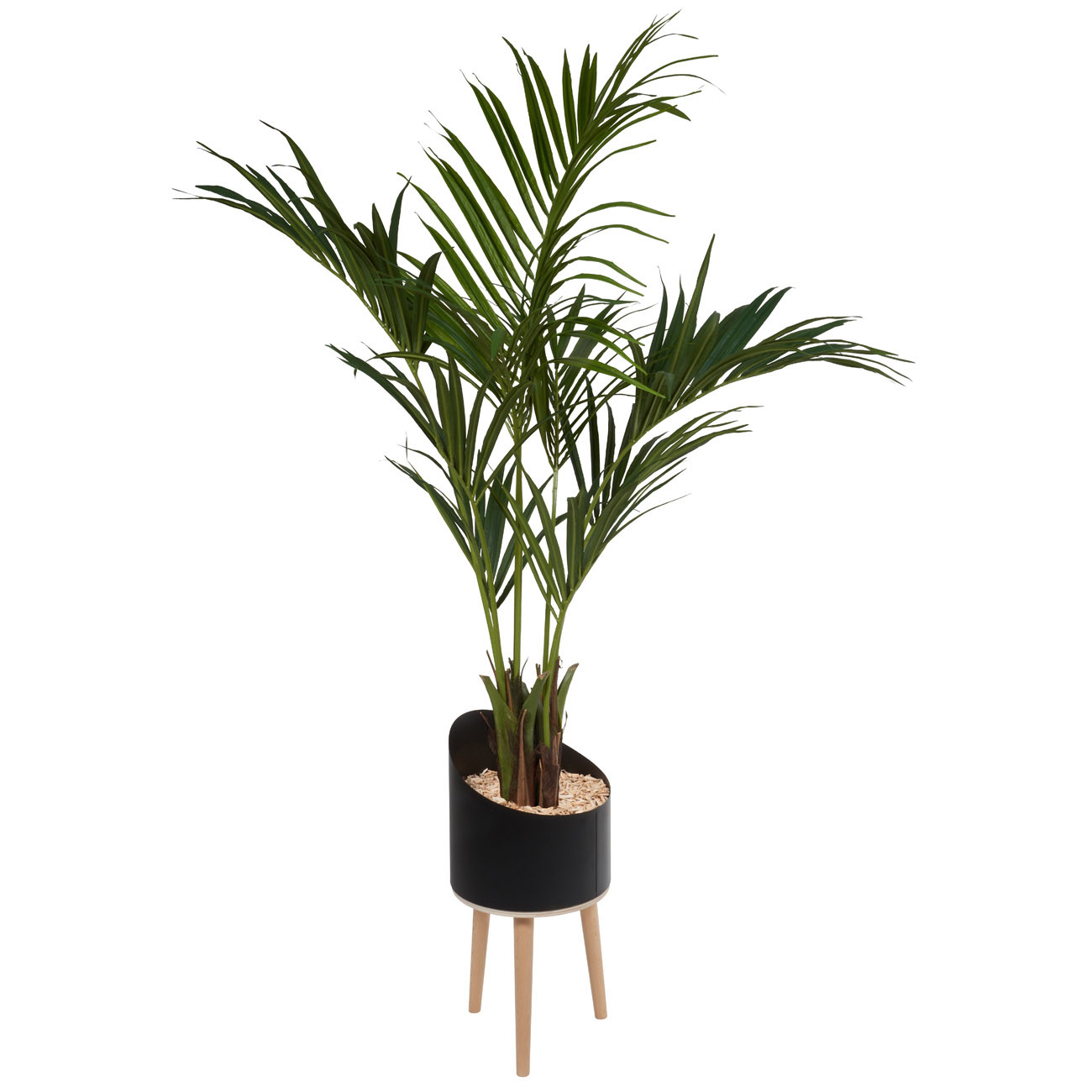 Plante artificielle d'intérieur Palmier H. 210 cm - Pot noir sur pieds bois