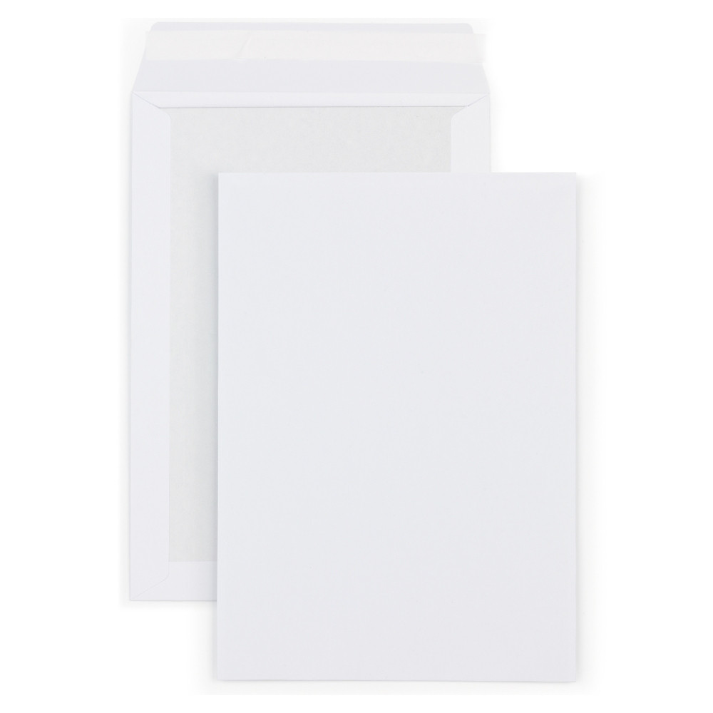 RAJA Pochette blanche 320 x 430 mm 120g sans fentre - dos carton - autocollante bande protectrice - Lot de 100